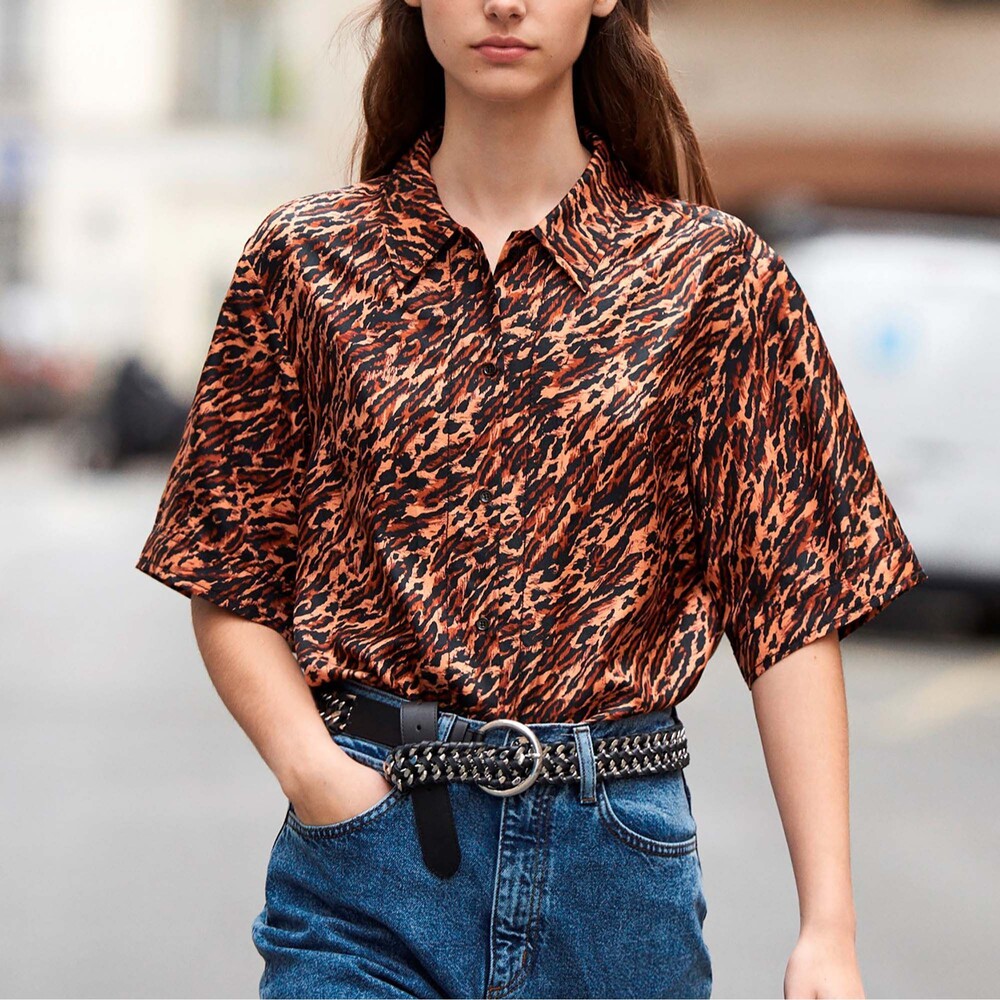 SANDRO Animal Print Buttoned Down Silk Blouse Sz‎ 4